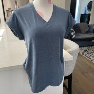 Banana Republic Casual Roll Slv V Neck Cotton Modal Blend T Shirt Top Blue Sz S